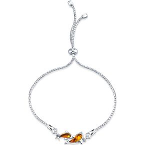 PEORA Genuine Baltic Amber Animal Adjustable Bolo Bracelet for Women in Sterling Silver