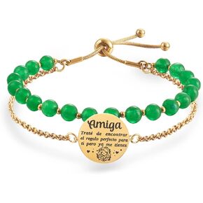 LParkin Doble Cuenta Pulseras Amistad Acero Inoxidable, Pulsera Niña Personalizada Ajustable, Regalos Cumpleaños Original, Oro