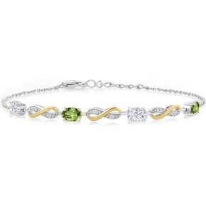 Gem Stone King 925 Silver and 10K Yellow Gold Peridot Lab Grown Diamond Infinity Bracelet For Women Mother's Mom Wife Girls Her Set with Moissanite (2.05 Cttw, Adjustable Up to 7.5 Inch)