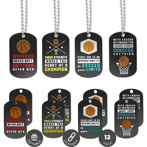 Inkstone Basketball Dogtag Necklaces | Motivational Winners Never Quit, Quitters Never Win | 12 Pack | Encouraging Gift for Teams, Players, and Employee