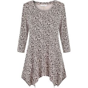 Sixother Womens 3/4 Sleeve Tunic Top Floral Asymmetrical Hem Dressy Shirt Blouse
