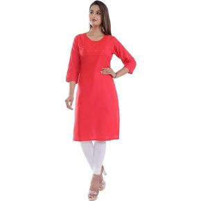 Indian Women's Plain Embroiderd Cotton Straight Kurti Top