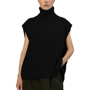 xxxiticat Women's Turtleneck Sweater Vest Sleeveless Cape Sleeve High Neck Wide Shoulder Tank Top Knitted Pullover Jumpers