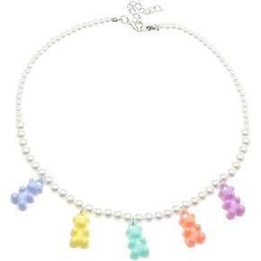 Cute Gummy Bear Simulated Shell Pearl Necklace Colorful Resin Crazy Aesthetic Pendant Necklace for Girls Women