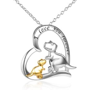 Dinosaur Necklace Sterling Silver Love Heart Engraved I Love You Forever Dinosaur Pendant Necklaces Jewelry Gifts For Women Girls Mother Daughter