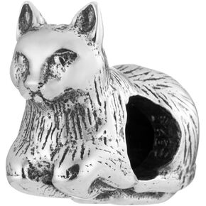 Cute Chubby 3D Loaf Cat 925 Sterling Silver Charm Bead For Pandora & Similar Charm Bracelets