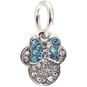 Dangle Crystal Mouse with Blue Bow Charm Bead for Bracelets