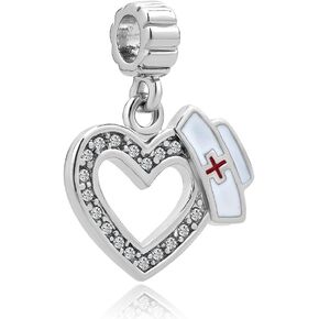 RN Nurse Cap Medical Stethoscope Heart Charms for Bracelets Nurse Day Birthday Graduation Gift Compatible with Pandora Bracelets