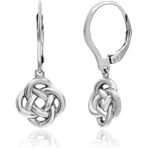 Sterling Silver Love Knot Flower Leverback Dangle Earrings for Women Girls