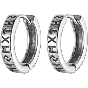 HZMAN Norse Viking Runes Earring for Men Women Stainless Steel Retro Hypoallergenic Lightweight Huggie Hoop Earring Jewelry Gift