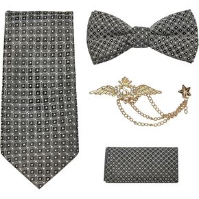 ELPA ELPA Boy's Floral Tie Set Kids Necktie Bowtie Pocket Square and Brooch For Formal Suits