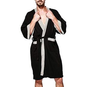 OGOUGUAN Men's Waffle Kimono Robe Cotton Lightweight Nightgowns Spa Terry Cloth Bathrobe Sleepwear with Pockets