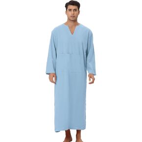 Lars Amadeus Nightgown for Men's Loose Fit Sleepwear Long Sleeves V Neck Comfy Nightshirts