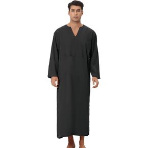 Lars Amadeus Nightgown for Men's Loose Fit Sleepwear Long Sleeves V Neck Comfy Nightshirts