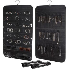 2 عبوة من منظم المجوهرات المعلقة على الوجهين من CRUGLA، 80 جيبًا و40 حلقة خطاف فوق الباب منظم مجوهرات لحمل المجوهرات، حامل أقراط خزانة على الوجهين، بيج in Kuwait