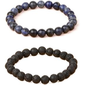 OAIITE 2Pcs 8mm Natural Semi-Precious Gemstones Bracelet Elastic Natural Stone Yoga Healing Crystals Beads Bracelet Bangle Set