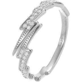 Crystal Lightning Bolt Stacking Open Ring for Women Girls 925 Sterling Silver Cubic Zirconia Thunder Waved Adjustable Wrap Knuckle Finger Bands Dainty Statement Rings Comfort Fit Jewelry Gifts Birthday