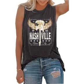 Music City Tank Top for Women Vintage Rock and Roll Shirts Casual Country Concert Shirt Summer Nashville Music T Shirt