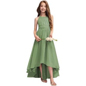 Junior Bridesmaid Dresses A-Line Halter High Low Dresses Chiffon for Wedding Party PT017