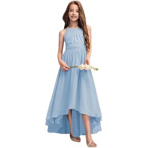 Junior Bridesmaid Dresses A-Line Halter High Low Dresses Chiffon for Wedding Party PT017