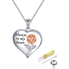 FLYOW Urn Necklaces for Ashes for Women Girls Cremation Jewelry 925 Sterling Silver Eternity Memorial Forever in My Heart Ashes Keepsake Necklace