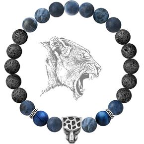 Karseer Black Panther Bracelet - Lava Rock Essential Oil Diffuser Bracelet, Anxiety Calming Stress Relief Energy Healing Stone Bracelet, Real Natural Gemstone 8mm Beads Stretch Bracelets, Unisex