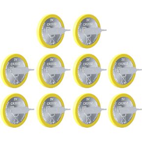 EEMB 10 Pack CR2032 Tabbed Batteries 3V Lithium Battery Button Coin Cell Batteries 2032 Battery Tabs Solder CR2032 Replacement Battery Gameboy Save Battery, Solder Tabs