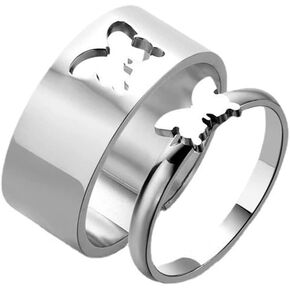 Love Heart Butterfly Star Dinosaur Plane Matching Rings Stainless Steel Alloy Silver Gold Dainty Trendy Rings for Women Friendship Couples Rings