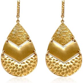 RIAH FASHION Bohemian Geometric Metallic Dangle Earrings - Leaf Marquise Pointed Oval, Coin Tiered Circle, Petal Teardrop Cutout Open Hoop