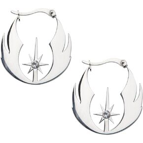Womens Stainless Steel Star Wars Jedi Order CZ Hoop Earrings