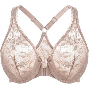MELENECA Women's Plus Size Racerback Unlined Lace Underwire Front Closure Bra