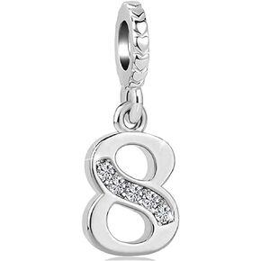 Women Girls Lucky Number Charms for Bracelets Necklace Pendants 0, 1, 2, 3, 4, 5, 6, 7, 8, 9 Silver Tone Crystal Clear Cubic Zirconia
