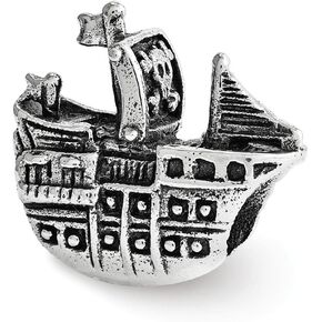 The Black Bow Pirate Ship Bead Charm in Antiqued Sterling Silver