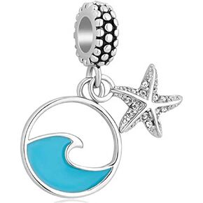Starfish Waves Blue Sea Beach Summer Holiday Dangle Charms Compatible with Pandora Charm Bracelets for Women Girls