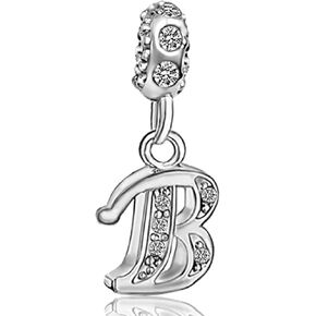 Initials A-Z Alphabet Letters Charm Dangle Crystal Womens Beads Charms for Bracelets Mother Mom Daughter Wife Sister Grandma Jewelry