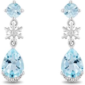 Jewelili Enchanted Disney Fine Jewelry Sterling Silver White Topaz & Sky Blue Topaz Elsa Snowflake Earring in Saudi Arabia
