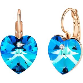 Austrian Crystal Heart Drop Leverback Earrings for Women 14K Rose Gold Plated Hypoallergenic Jewelry