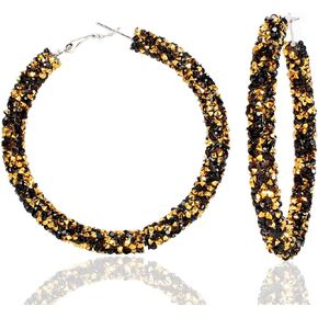 Bohemian Sparkle Resin Rhinestone Wrapped Big Hoop Dangle Earrings Circle Jewelry for Women Girls