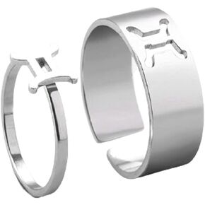 Stainless Steel Zodiac Constellation Ring for Couple Women Men Horoscope Astrology Statement Ring Open Friendship BBF Birthday Jewelry Gift 2Pcs Set