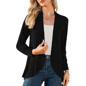 JoyJoy Lightweight Cardigans for Women, Soft Open Front Casual Cardigans 3/4 Sleeve Draped Ruffles Summer