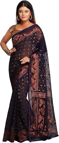 WoodenTant women’s cotton silk copper zari dhakai jamdani saree without blouse piece_(Royal blue), Blue, 5.5 in Kuwait