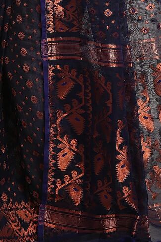WoodenTant women’s cotton silk copper zari dhakai jamdani saree without blouse piece_(Royal blue), Blue, 5.5 in Kuwait