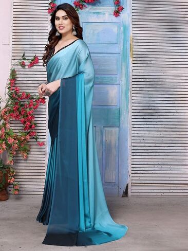 ساري نسائي من SIRIL شيفون مصبوغ ومنسوج ذاتيًا وشرائط جاري مع قطعة بلوزة غير مخيطة in Kuwait