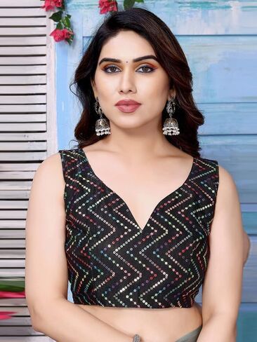 ساري نسائي من SIRIL شيفون مصبوغ ومنسوج ذاتيًا وشرائط جاري مع قطعة بلوزة غير مخيطة in Kuwait