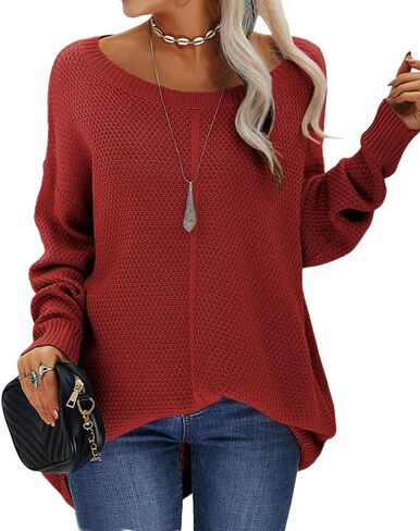 سترة Danedvi النسائية ذات الرقبة الدائرية بلوفر كاجوال للخريف والشتاء بلون سادة للسيدات in Kuwait