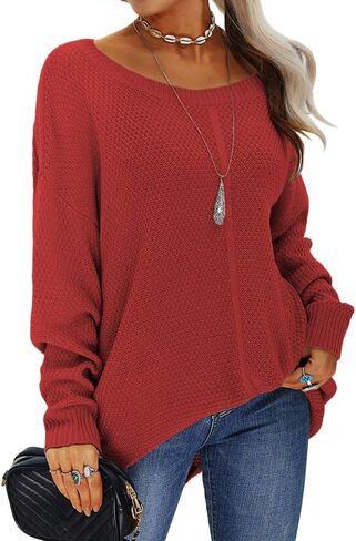 سترة Danedvi النسائية ذات الرقبة الدائرية بلوفر كاجوال للخريف والشتاء بلون سادة للسيدات in Kuwait