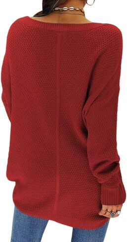 سترة Danedvi النسائية ذات الرقبة الدائرية بلوفر كاجوال للخريف والشتاء بلون سادة للسيدات in Kuwait