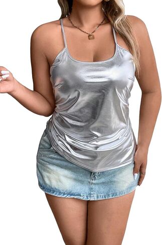 Floerns Women's Plus Size Metallic Spaghetti Strap Ruched Side Cami Top in Saudi Arabia