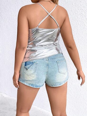 Floerns Women's Plus Size Metallic Spaghetti Strap Ruched Side Cami Top in Saudi Arabia