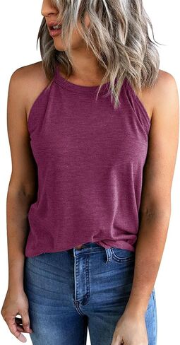 Yuccalley Women's Halter Tank Tops Summer Sleeveless Racerback Shirts High Neck Casual Camis in Saudi Arabia